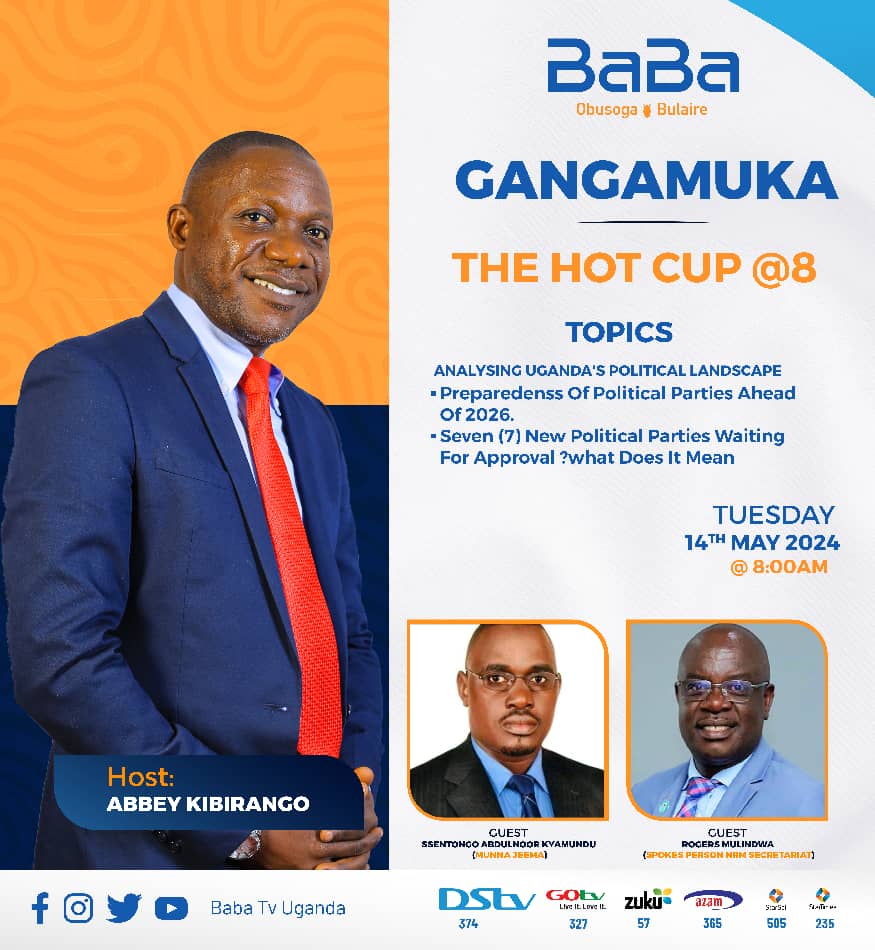 I’ll be hosted live on @babatvuganda's GANGAMUKA THE HOT CUP program tomorrow, Tuesday, 14th May 2024 from 8 am to 9 am Tune on folks and follow the discussion.