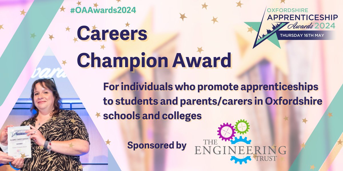 Oxfordshire Apprenticeship Awards (@oaawards) on Twitter photo π The #Oxfordshire #Apprenticeship Awards 2024 will recognise the huge contribution that #careers education makes to a young person's next step through the Careers Champion Award, kindly sponsored once again by <a href="/engineertrust/">The Engineering Trust</a> #OAAwards2024 #OAHour
oxlepskills.co.uk/engineeringtruβ¦ π The #Oxfordshire #Apprenticeship Awards 2024 will recognise the huge contribution that #careers education makes to a young person's next step through the Careers Champion Award, kindly sponsored once again by <a href="/engineertrust/">The Engineering Trust</a> #OAAwards2024 #OAHour
oxlepskills.co.uk/engineeringtruβ¦
