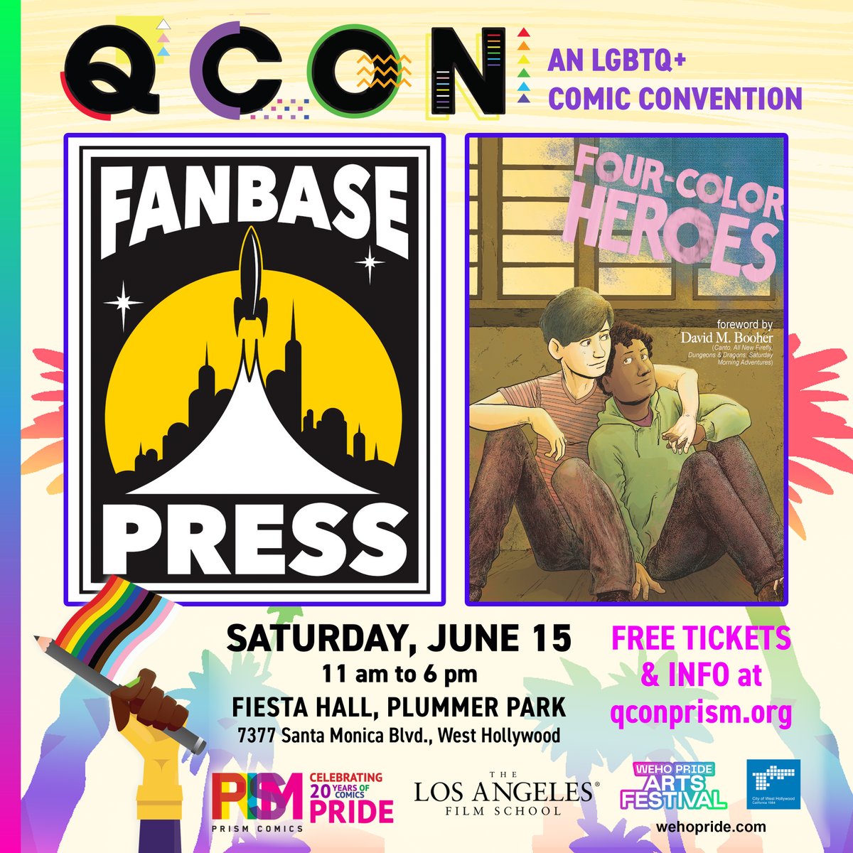 .@Fanbase_Press will be exhibiting at #SoCal's #LGBTQ+ Comic Con, @QConPrism (hosted by @prismcomics), on 6/15 at Fiesta Hall at Plummer Park in West Hollywood! Stop by for a copy of the @glaad Media Award-winning graphic novel, @4ColorHeroesGN, by @RichardFairgray!