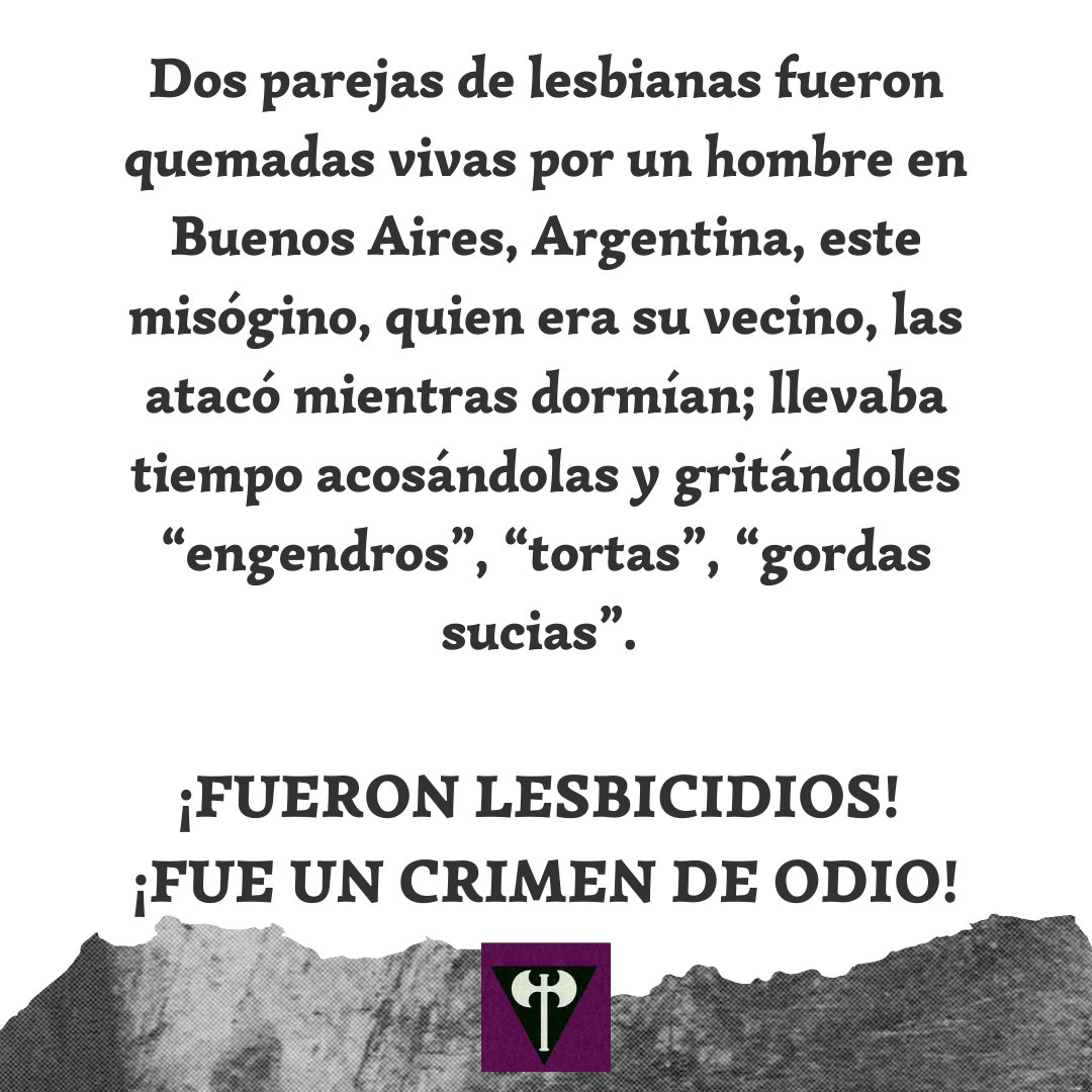 FUE UN ATENTADO LESBOMISOGINO FUERON LESBICIDIOS FUE UN ACTO DE ODIO HACIA LAS MUJERES QUE AMAMOS A OTRAS MUJERES JUSTICIA PARA PAMELA (52 AÑOS) ASESINADA; MERCEDES (52 AÑOS) ASESINADA; ANDREA (43 AÑOS) ASESINADA; SOFÍA (50 AÑOS) HOSPITALIZADA.