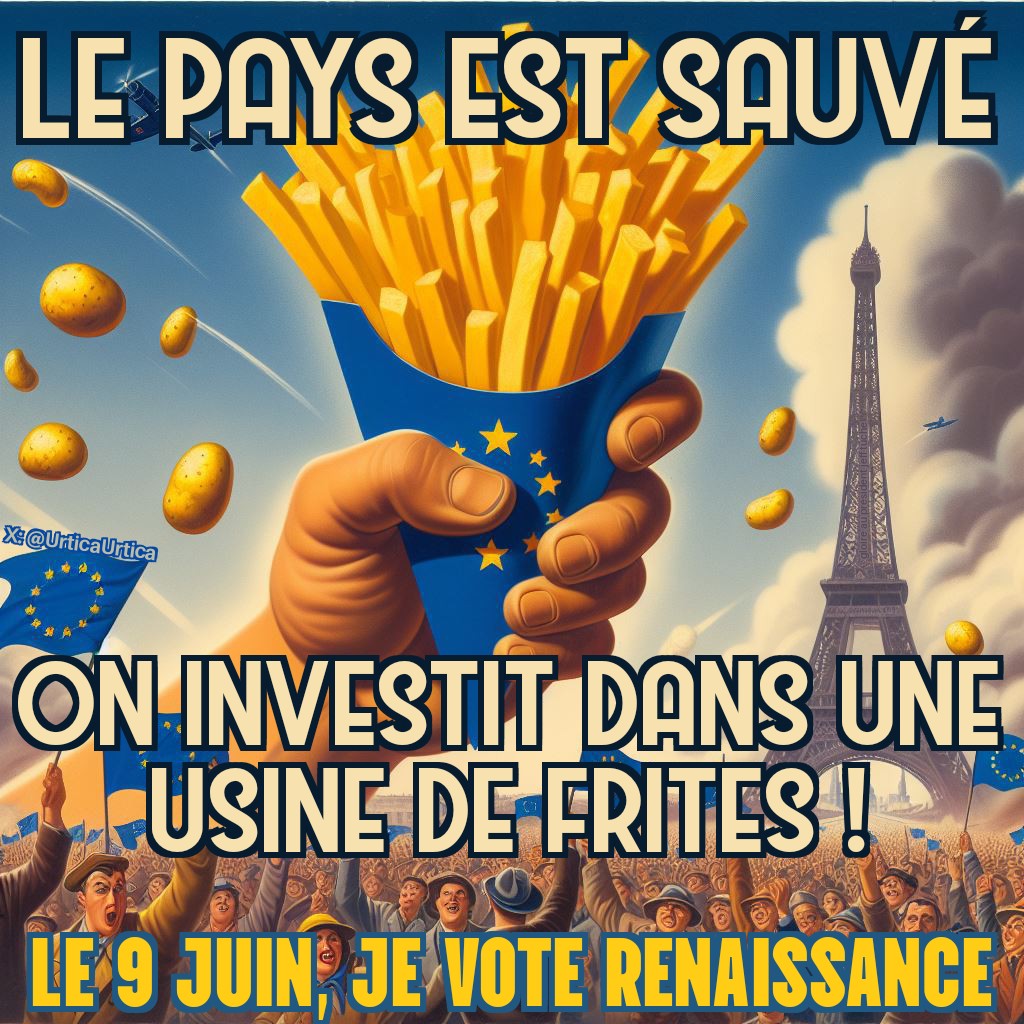 Notre Leader nous redonne la patate ! 🥔

Grâce à sa baraka, les investissements pleuvent à pleins cornets ! 🍟

Le 9 juin, c'est la #MajoritéSilencieuseRépublicaine qui en parle le moins qui engrange le plus ! 🇪🇺🙌

x.com/EmmanuelMacron…