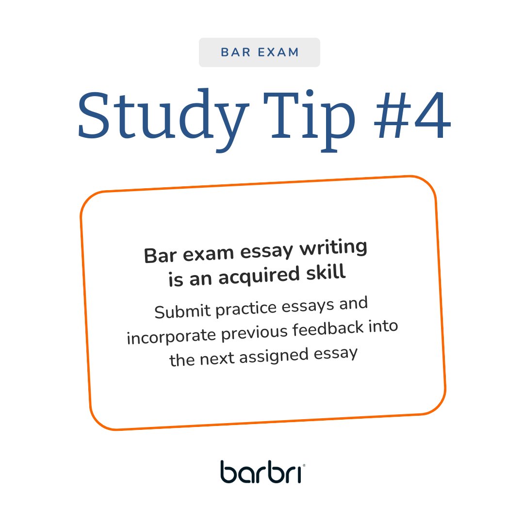 Studying for the Bar Tip #4: Submitting practice essays and incorporating previous feedback into the next assigned essay is a better way to continually improve your essay writing skills.