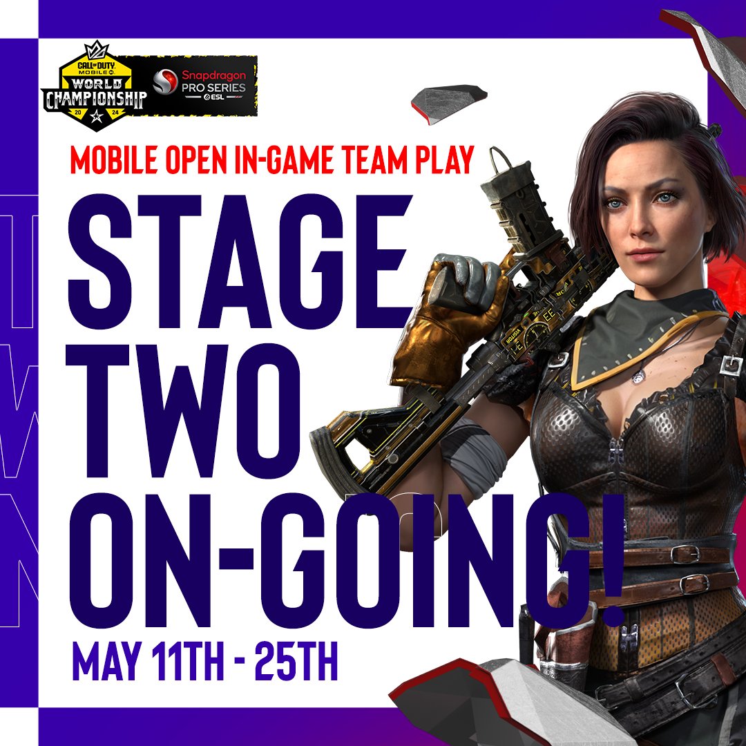 📣 It's time for Stage Two of In-Game Team Play! The path to the #CODMCHAMPS24 x #SnapdragonProSeries World Championship continues!

📅 From May 11th to 25th, assemble your team and climb the ranks by winning in ranked matches to qualify for the Open stage! 💪

@PlayCODMobile