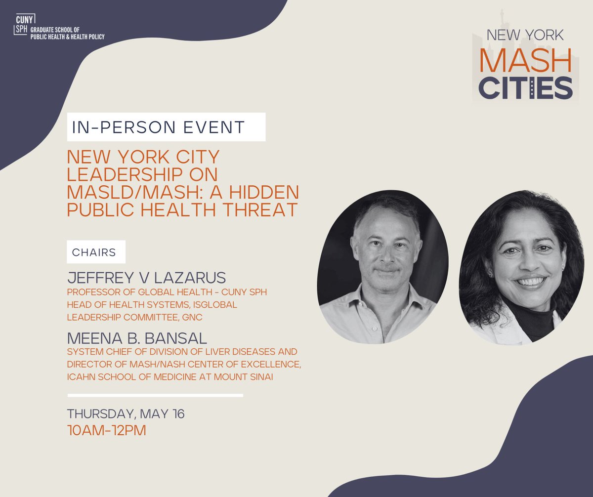 Join Dr. Meena Bansal at the inaugural event of the #MASH Cities Series - #NYCMASH. 🗓 Thursday, May 16, 2024 (10 AM - 12 PM) 📍 7th-floor auditorium at CUNY SPH - 55 W 125th St, New York City