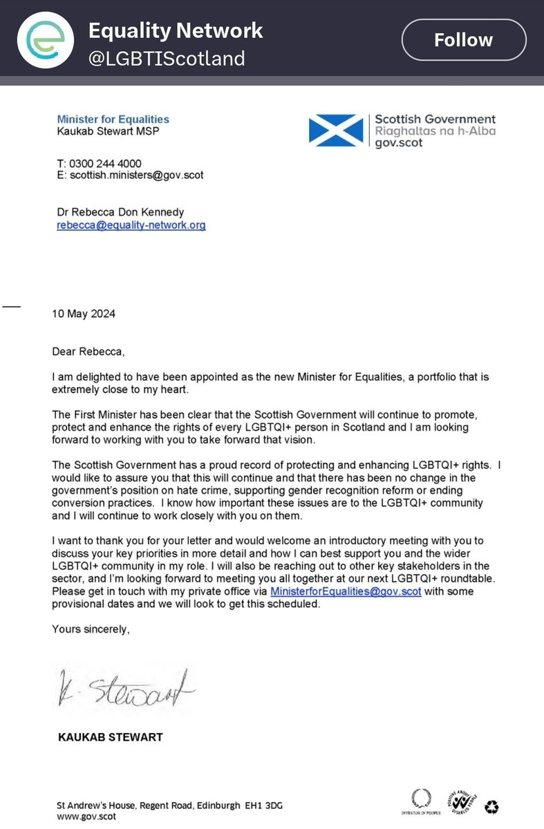 In view of the FM & Equalities Minister's commitment to meet with Orgs to discuss Scot Gov's commitment to equality, we @WRNScotland & @GTFGla have written to Kaukab Stewart to request a meeting to discuss our key priorities & how best she can support our grassroots groups,…
