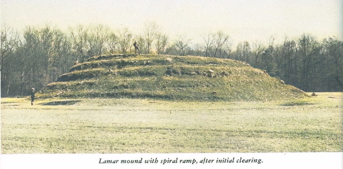 National Park Service photo of the Lamar Mound, near Ocmulgee, Georgia. This mound had a spiral ramp up its sides.