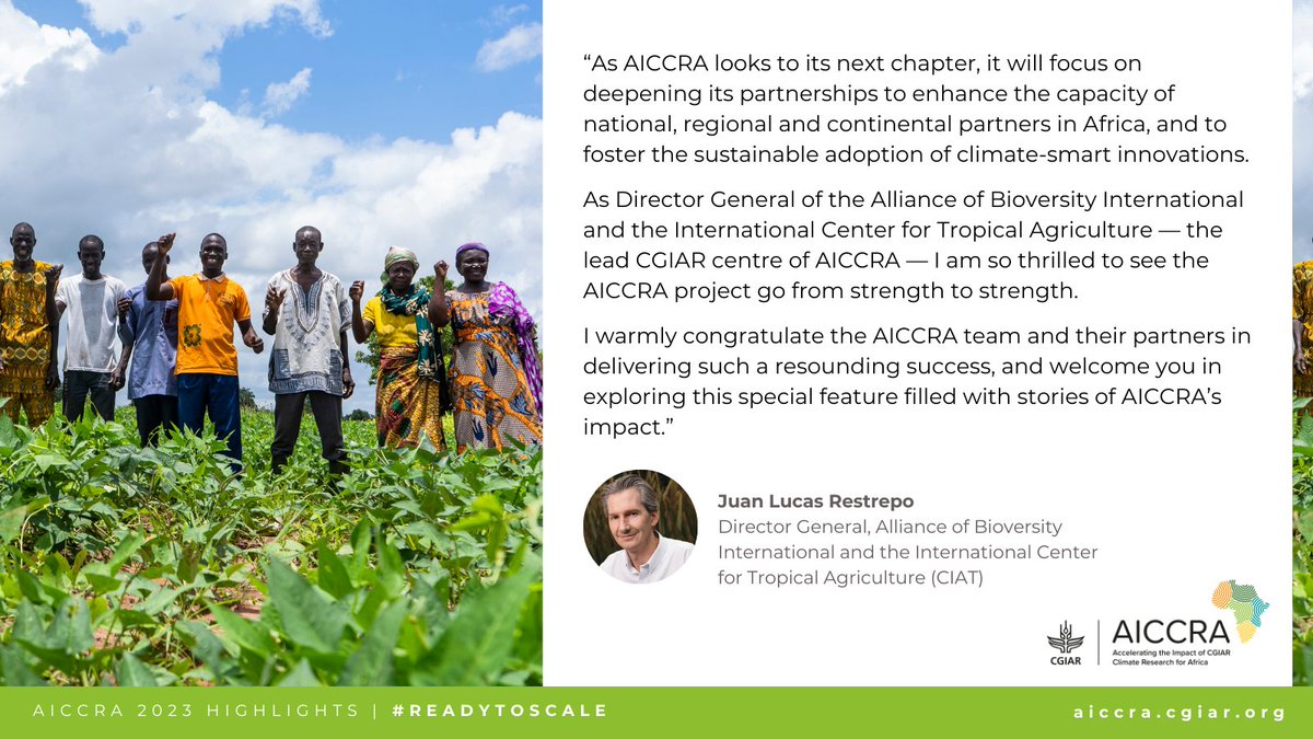🌍 In 2023, @CGIARAfrica reached 4 million individuals in #Africa with climate-smart agriculture technologies and climate information services. Explore how 👉 bit.ly/AICCRA_AR2023 #ReadyToScale #OneCGIAR @CGIAR @jlucasrestrepo