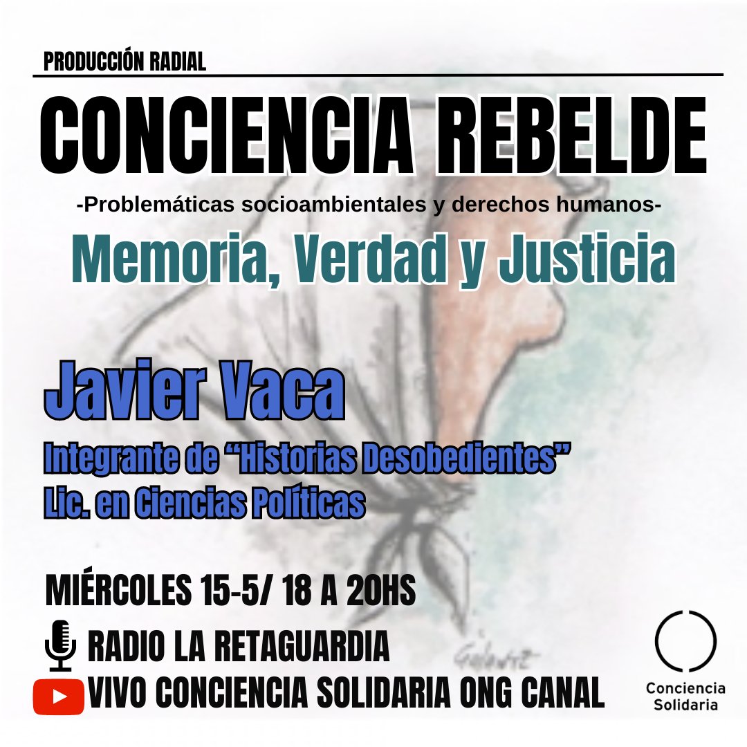 📻¡ 'CONCIENCIA REBELDE”!, el programa radial de la ONG Conciencia Solidaria de la Regional Buenos Aires. Vivo por el canal de YouTube de Conciencia Solidaria ONG: youtube.com/@concienciasol…………………………… #ConcienciaSolidariaONG