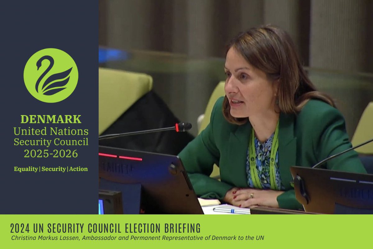 “We are a founding member of the UN. We are committed to effective multilateralism, and we are a defender of the core principles of international cooperation and international law” ⚖️ Today, 🇩🇰 Amb. @CMarkusLassen participated in 2024 #UNSCElections briefing🇺🇳. #DK4UNSC 🦢.