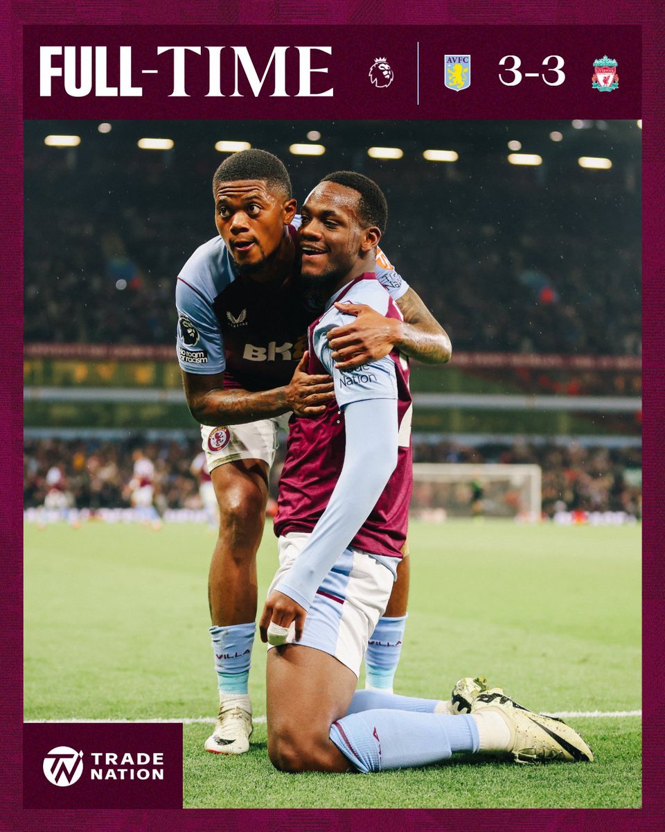 WAKTU PENUH!
Premier League GW37 #AVLLIV

Aston Villa 3-3 Liverpool
Emi Martinez GDB 2' ⚽
Tielemans 12' ⚽
Gakpo 23' ⚽
Quansah 48' ⚽
Durán 85' 88' ⚽

Mantap COMEBACK IS REAL 
This is Villa Park 🔥🔥
Supersub Jhon Durán

#AVFC #UTV #IndoVillans #astonvilla #astonvillaindonesia
