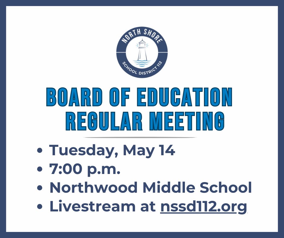 Our next Board of Education meeting is tomorrow (5/14) at 7:00 p.m. at Northwood Middle School. You can also find a livestream link at nssd112.org. Agenda: meetings.boardbook.org/Public/Agenda/…