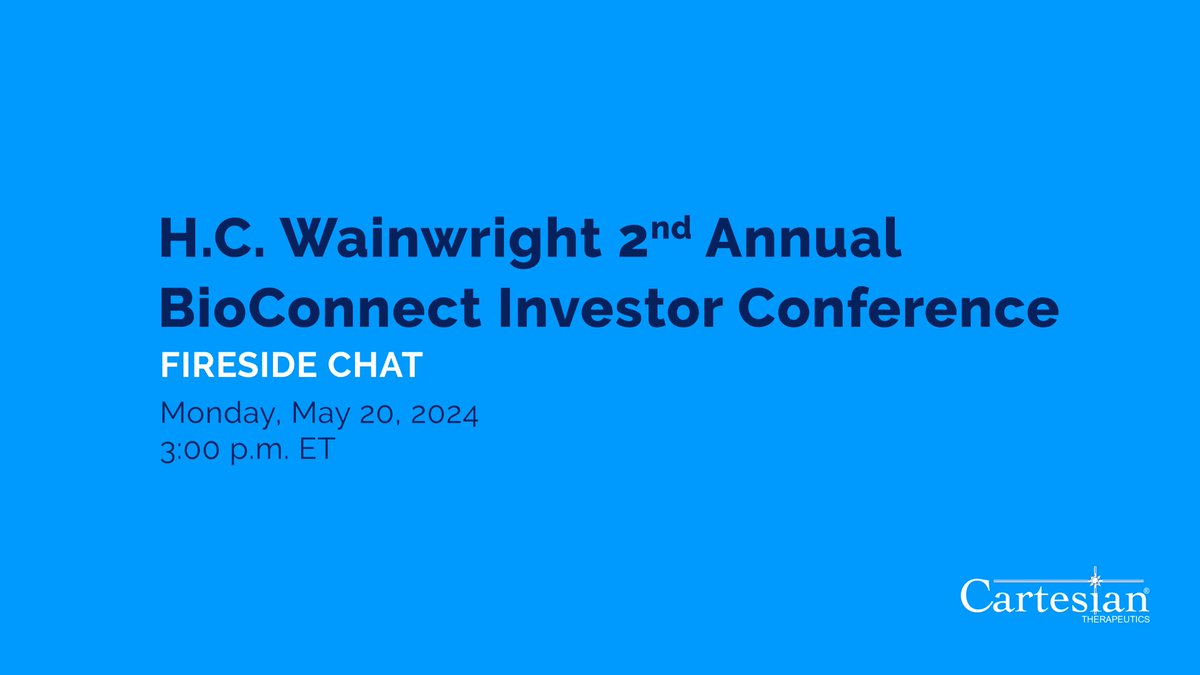Cartesian’s management is participating in a fireside chat at the H.C. Wainwright BioConnect Investor Conference, where we'll discuss our pipeline of mRNA cell therapies for patients with #autoimmune diseases and milestones ahead. More details: bit.ly/4aicjPl
