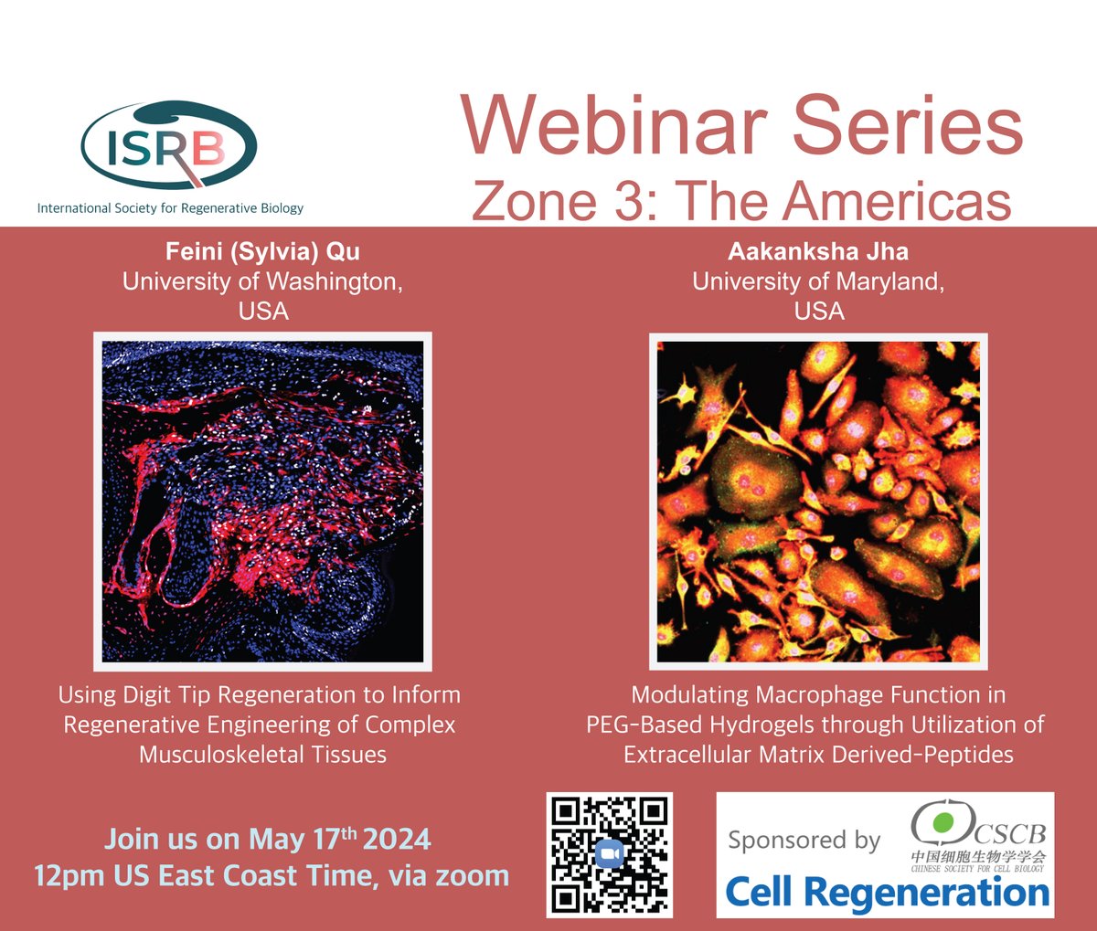 International Society for Regenerative Biology (@isrbio) on Twitter photo ISRB Webinar Zone 3, May 17th, 12pm US East Coast Time, featuring Feini (Sylvia) Qu <a href="/FeiniQu/">Feini (Sylvia) Qu</a> from <a href="/UW/">University of Washington</a> and Aakanksha Jha <a href="/AakankshaJha19/">Aakanksha Jha</a> from the <a href="/DrErikaMoore/">Erika Moore</a> lab at <a href="/UofMaryland/">Univ. of Maryland</a> on "Tissue Engineering". Find all details at: isrbio.org/event-5728649 ISRB Webinar Zone 3, May 17th, 12pm US East Coast Time, featuring Feini (Sylvia) Qu <a href="/FeiniQu/">Feini (Sylvia) Qu</a> from <a href="/UW/">University of Washington</a> and Aakanksha Jha <a href="/AakankshaJha19/">Aakanksha Jha</a> from the <a href="/DrErikaMoore/">Erika Moore</a> lab at <a href="/UofMaryland/">Univ. of Maryland</a> on "Tissue Engineering". Find all details at: isrbio.org/event-5728649
