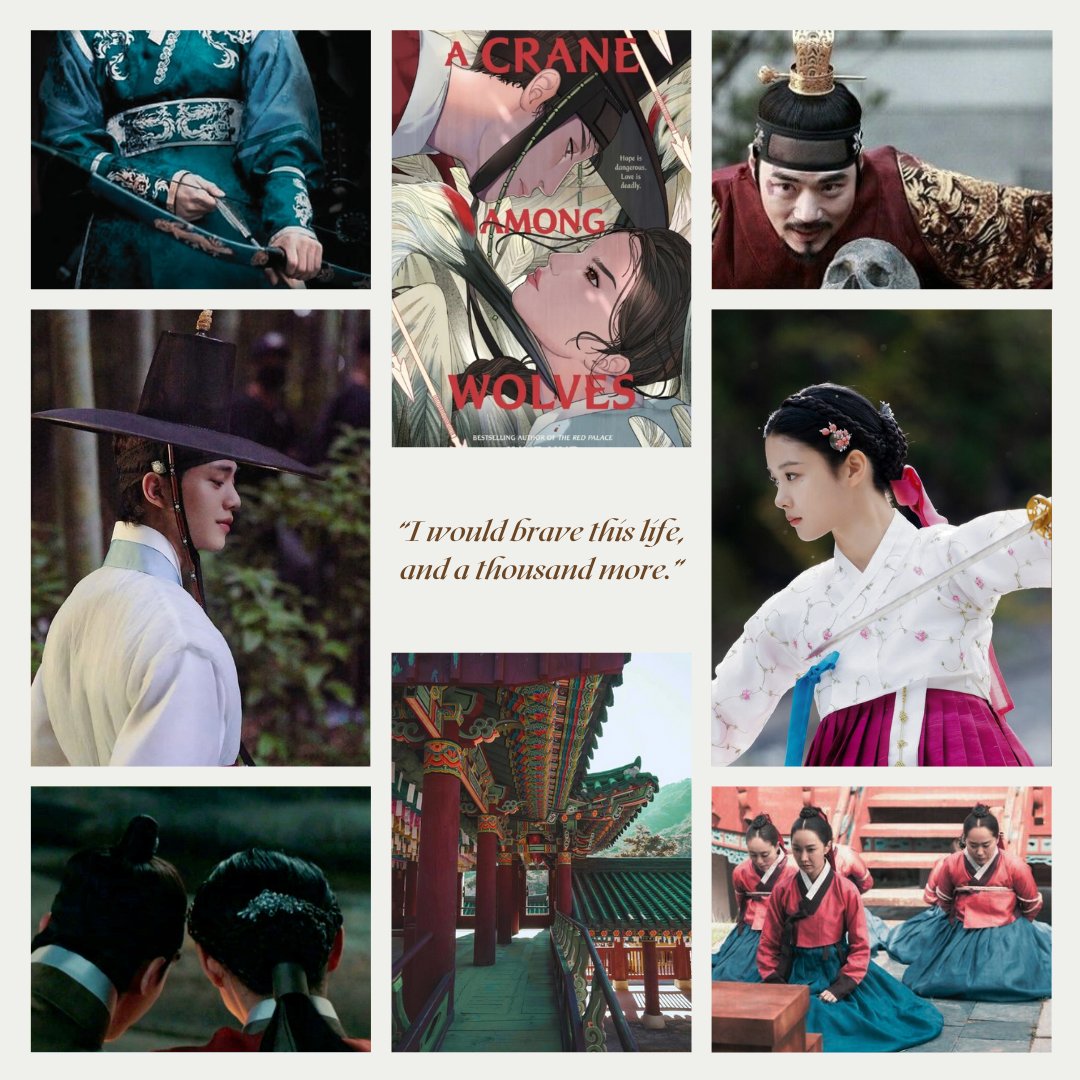 BooksandBoba's tweet photo. Our 4th mood board for our #AsianBooksChallenge is of A CRANE AMONG WOLVES by @WriterJuneHur.
Set in 1506 Joseon, the book follows Iseul and Prince Daehyun who must join forces to save the former's sister and the kingdom from King Yeonsangun, one of Korea's most hated tyrants. https://t.co/13uepK7SWW