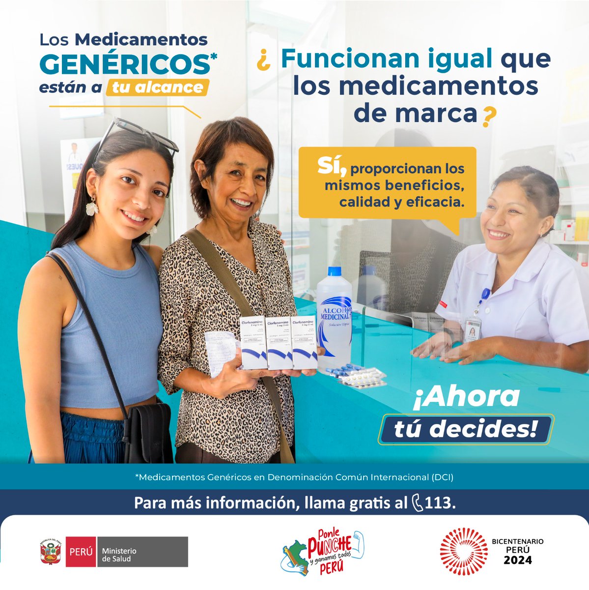 Los medicamentos genéricos son seguros, eficaces y de calidad. Cumplen con los requisitos para su autorización sanitaria otorgada por Digemid. ☝🏻 #AhoraTúDecides