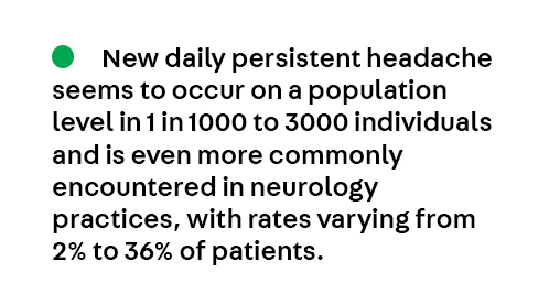 Key Point 1 from the article New Daily Persistent #Headache by Dr. Matthew Robbins (@mrobbinsmd) from the April Headache issue, which is available to subscribers at bit.ly/3Jy3iqp. #Neurology #NeuroTwitter #MedEd