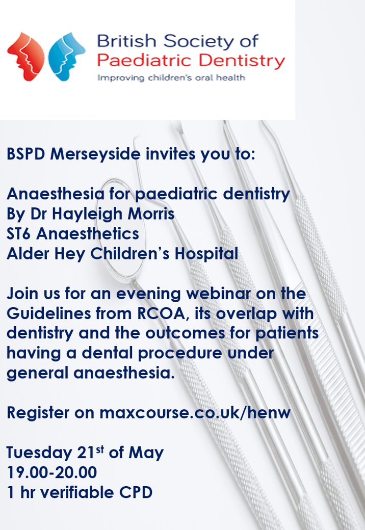 Join us on Tuesday 21st of May at 7pm for an evening webinar with Dr Hayleigh Morris discussing Anaesthesia for Paediatric Dentistry.

To register please follow this link: maxcourse.co.uk/henw

Looking forward to seeing you all there 😊