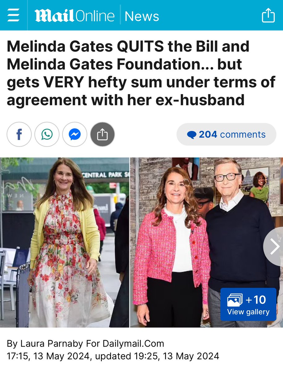 Now some might say why would Melinda Gates quit the Bill and Melinda Gates Foundation, a lucrative tax free business but under the terms she gets paid 12.5 Billion dollars settlement dailymail.co.uk/news/article-1…