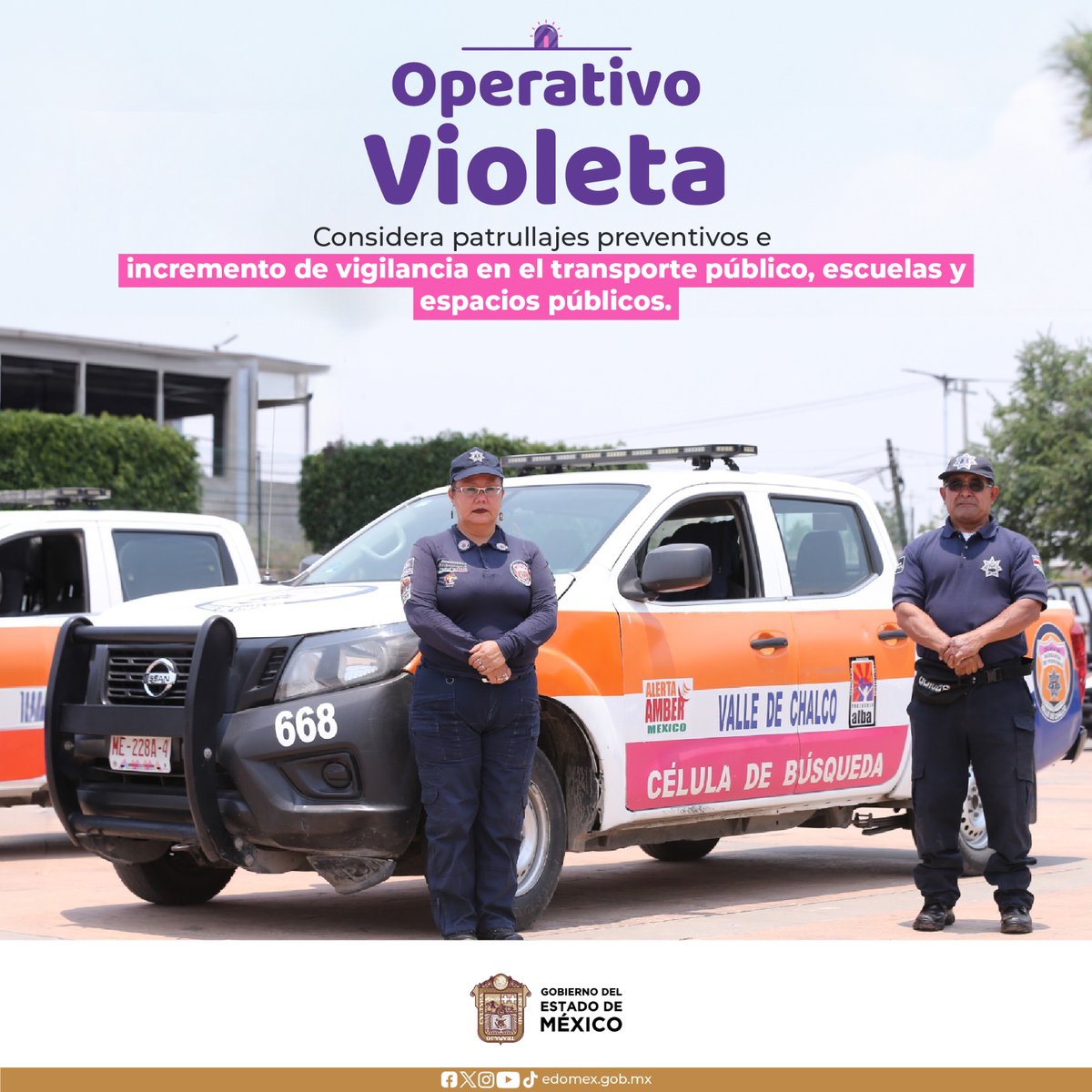 Como parte del Operativo Violeta, en el Estado de México se implementan patrullajes preventivos y se incrementa la vigilancia en el transporte público, así como en escuelas y en espacios públicos, con el objetivo de proteger a las mexiquenses.