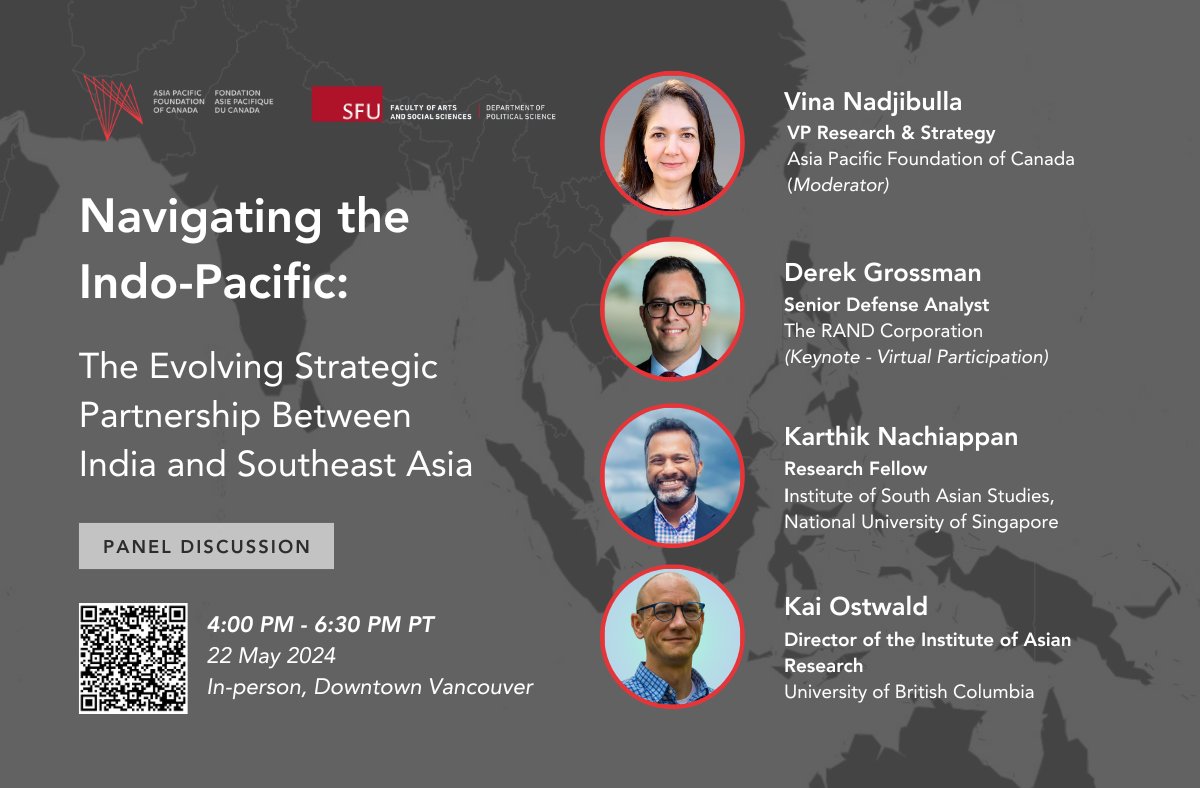 On May 22, join @VinaNadjibulla, @DerekJGrossman, @KaiOstwald & @karthiknach as they explore #India's emergence as a strategic partner to countries in #SoutheastAsia and its implications in the #IndoPacific region. Register here: tinyurl.com/2pktck7z