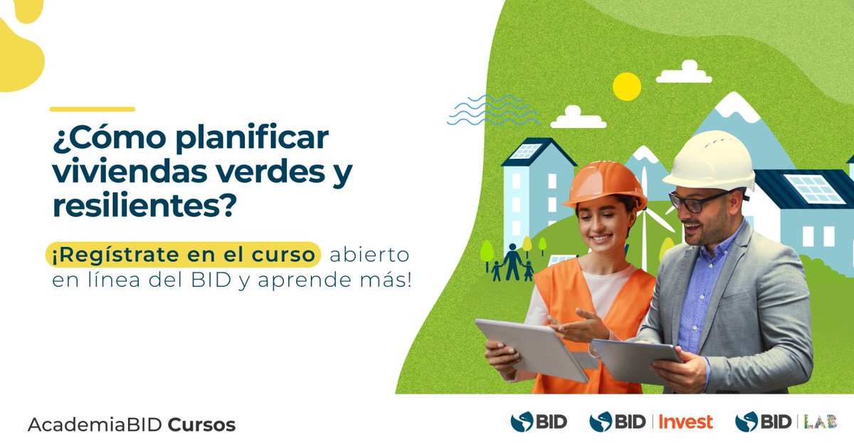 ¡Aprende a crear viviendas sostenibles en América Latina y el Caribe para combatir el cambio climático! 🌱 Regístrate en nuestro curso online de #ViviendasVerdes en #AcademiaBID. Descubre herramientas y estrategias para un diseño verde 🏡✅ rebrand.ly/Viviendas-Verd…