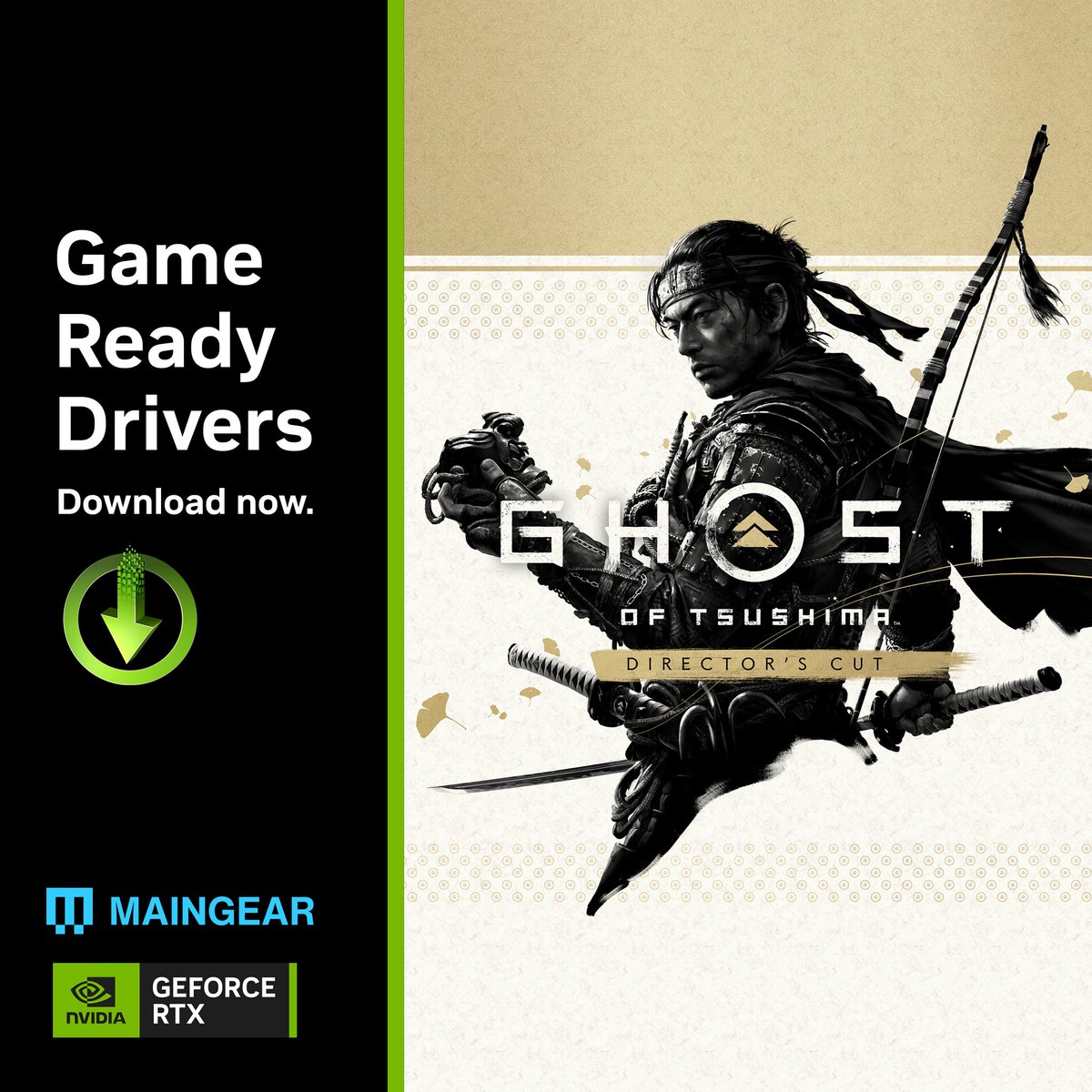 ⚠️ NEW DRIVER ALERT ⚠️ Get your MAINGEAR system Game Ready for the best experience in Ghost of Tsushima Director’s Cut with DLSS 3, DLAA, & Reflex! Learn More → nvidia.com/en-us/geforce/…