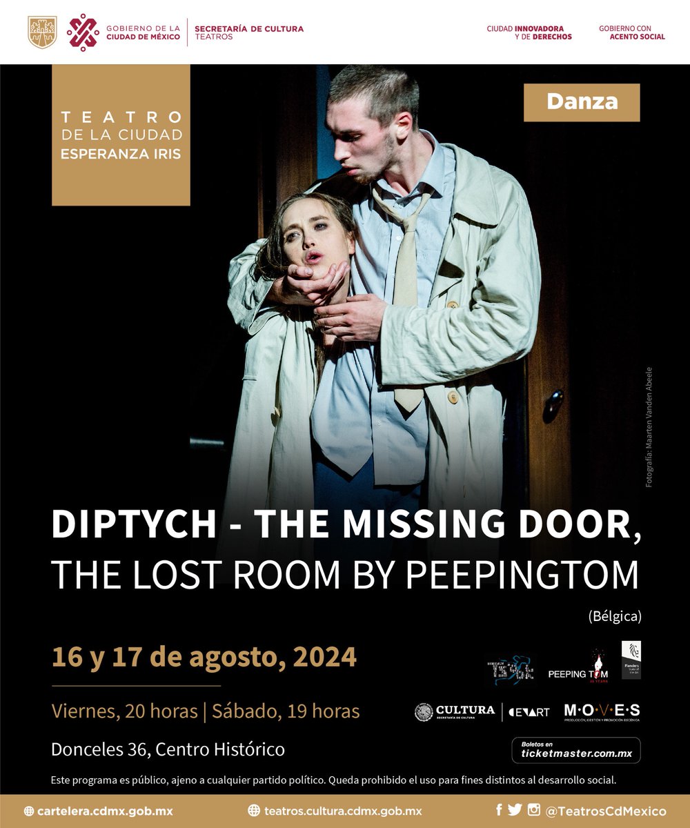 La compañía belga @PeepingTomDance llega al #TeatroDeLaCiudad con Diptych - The Missing Door, The Lost Room los próximos 16 y 17 de agosto. ¡No te quedes sin tus boletos, ya disponibles en taquilla y Ticketmaster! 🎟️ bit.ly/44NFmcA