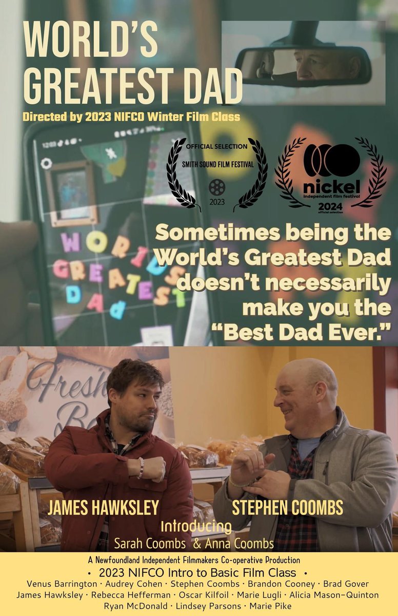 A BIG Shout Out to Mount Pearl’s own, Stephen Coombs whose first short film 'World's Greatest Dad' has been selected to screen at The 2024 NICKEL INDEPENDENT FILM FESTIVAL. Way to go Stephen! #CommunityMatters #MountPearlProud