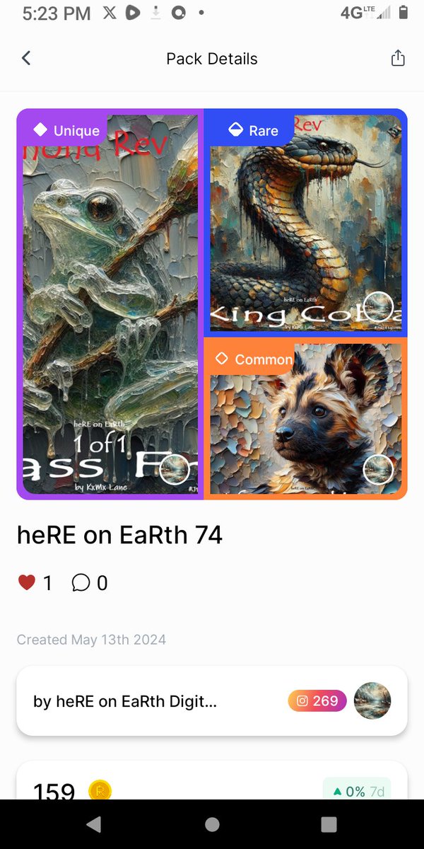 KxmxLane's tweet photo. Pack #74 of the "heRE on EaRth" digital trading card series just dropped!!! Got some hot new #cards for y'all #collect your Favorites! Available on @RevelXyz 
#cards #digital #art #nfts #new #packofcards #cardcollecting  #digitaltradingcards #hereonearth #animals #places #events https://t.co/18Zar4tNgE