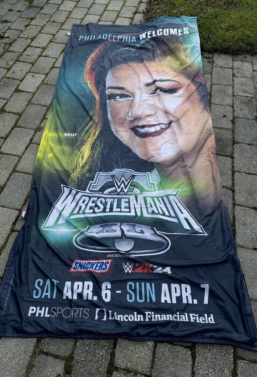 My @itsBayleyWWE #WrestleMania banner came and it’s amazing. Thank you @discoverPHL for the opportunity to get this especially since it’s of my favorite wrestler and a piece of WM history. Now I just need to get Bayley to sign it.