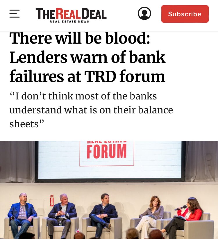 Some do

🔥 “I don’t think most of the banks understand what is on their balance sheets,” said Comparato. “They are basically being told what to do by federal regulators and that’s equally as terrifying.” 🔥

#CRE #CMBS #CommercialRealEstate  (Link w/o paywall in comments)