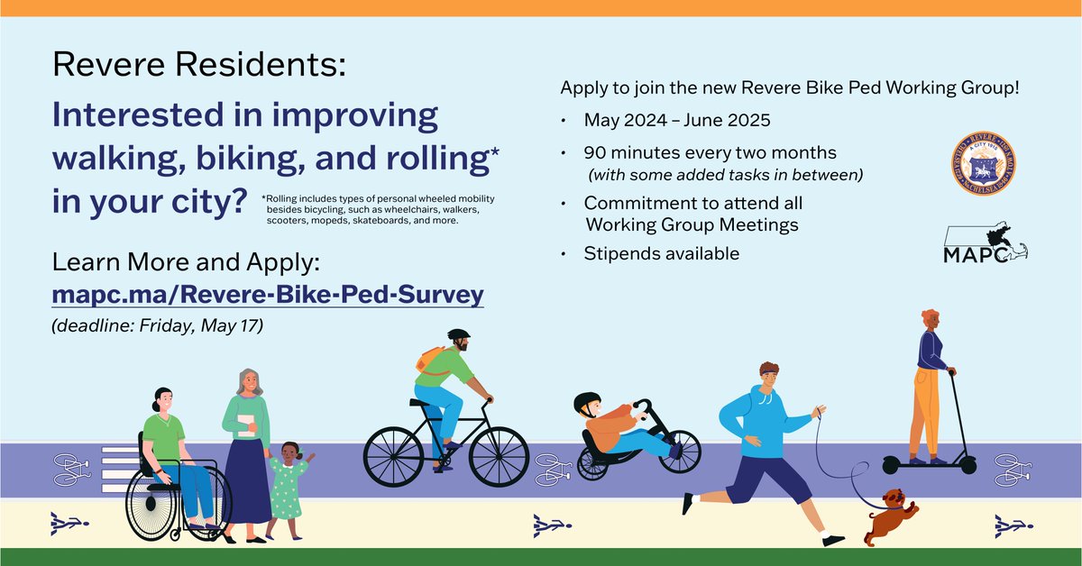 The application is open until May 17. To get started, click on this link: mapc.ma/Revere-Bike-Pe….
La solicitud está abierta hasta este el 17 de Mayo. Para empezar a rellenar la solicitud, visite este enlace: mapc.ma/Revere-Bike-Pe…