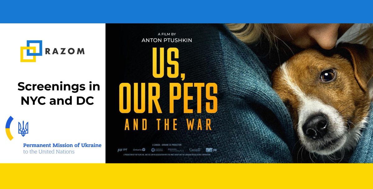 Join us at the NYC Screening of the U.S. premiere of @ptuxerman's latest film 'Us, Our Pets, and the War': 🗓 Date and Time: May 16, 6:30 p.m. (doors open at 6pm) 📍 Location: Village East, Theater 1 (181-189 2nd Ave, New York, N.Y. 10003) Tickets: bit.ly/Razom-Ptushkin…