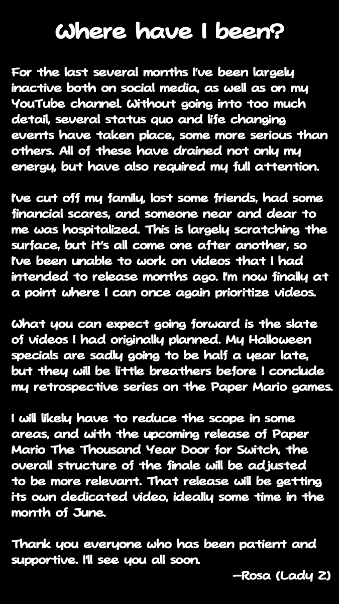 ZDissonance's tweet photo. Hi everyone! Many of you have probably been wondering where I've been or why I haven't been active online recently. This post should help to clear up some things. Thank you to everyone who has continued to support me during this time! https://t.co/GaTpnxPhyF