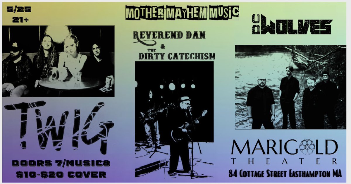 Next Saturday. Let's do it. 🤘

More show dates at dcwolves.com.

#shows #liveshows #livemusic #dcwolves #twig #reverenddanandthedirtycatechism #mothermayhemmusic #marigoldtheater #newenglandmusic #newenglandshows #newenglandbands #rock #hardrock #altrock