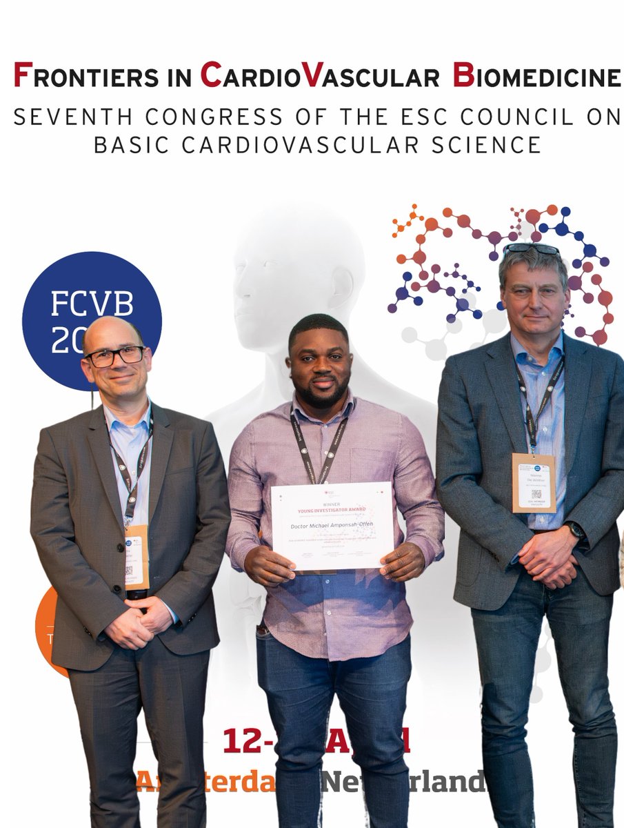 Congratulations to my lab member @offehmike for winning the first prize of the Young Investigator Award of the Council on Basic Cardiovascular Science of the European Society of Cardiology @escardio at the bi-annual #FCVB2024 conference in Amsterdam! #cardiovascularResearch