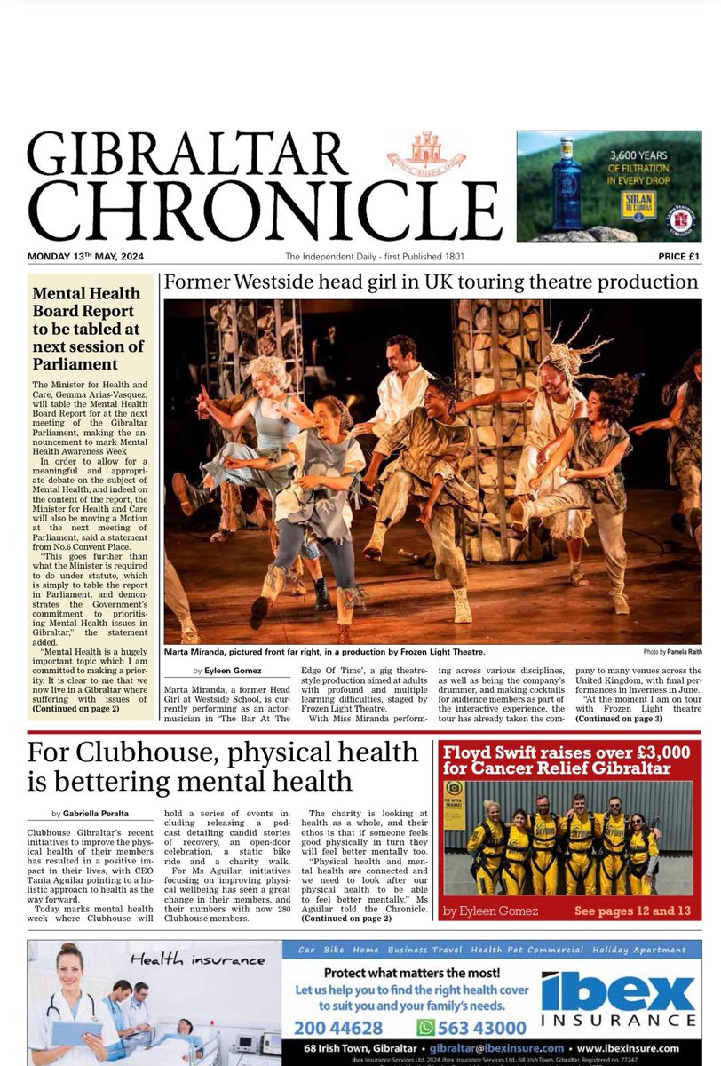 Front page of the Gibraltar Chronicle, thanks to our very own @_martamiranda 😘. Wonderful to be spreading the joy of accessible theatre far and wide.