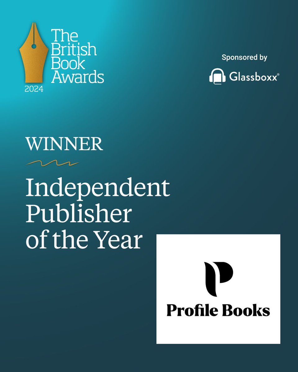 The winner of Independent Publisher of the Year (sponsored by @glassboxx) is @profilebooks. Congratulations! “It’s so solid across the board and capitalises brilliantly on opportunities when they arise.” #Nibbies #BritishBookAwards