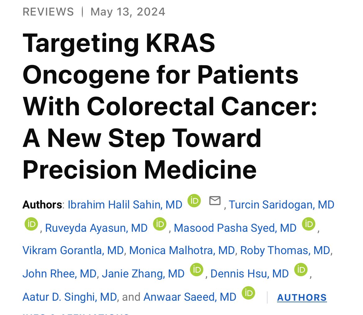 📘Targeting KRAS in Colorectal Cancer @JCOOP_ASCO ✅A precision review ➡️KRAS inhibitors for G12C mutants ➡️Allele-specific inhibitors ➡️panKRAS and panRAS inhibitors ➡️Unique biological features of RAS-mutant CRC ✅Novel therapeutic avenues 👉doi.org/10.1200/OP.23.……