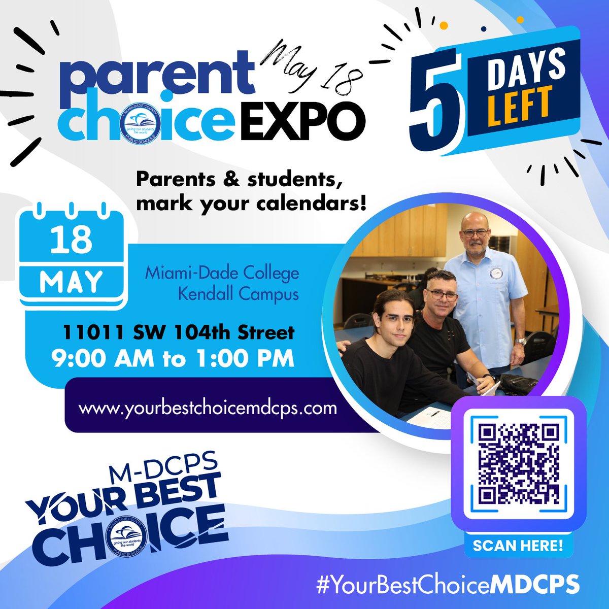 Parents & students, mark your calendars! Join us this Saturday, May 18, at the Parent Choice Expo at @MDCollege Kendall Campus. Discover why @MDCPS is your top education destination. See you there! Learn more at: yourbestchoicemdcps.com #YourBestChoiceMDCPS