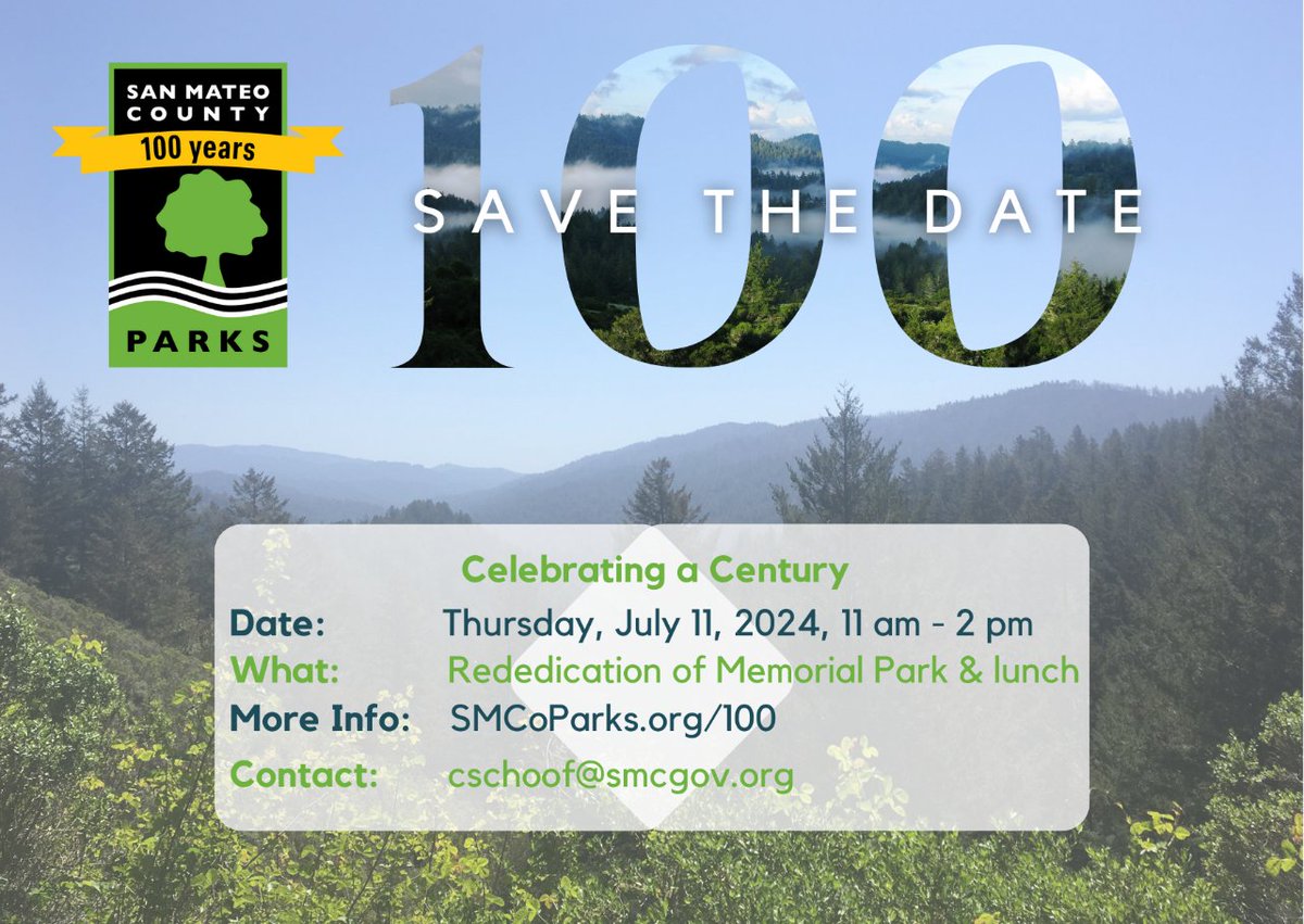 San Mateo County Parks is celebrating its centennial year. On July 4, 1924, 1,500 people gathered in Memorial Park in Loma Mar to honor San Mateo County residents who fell during WWI. Hundreds camped under the Redwoods that evening.