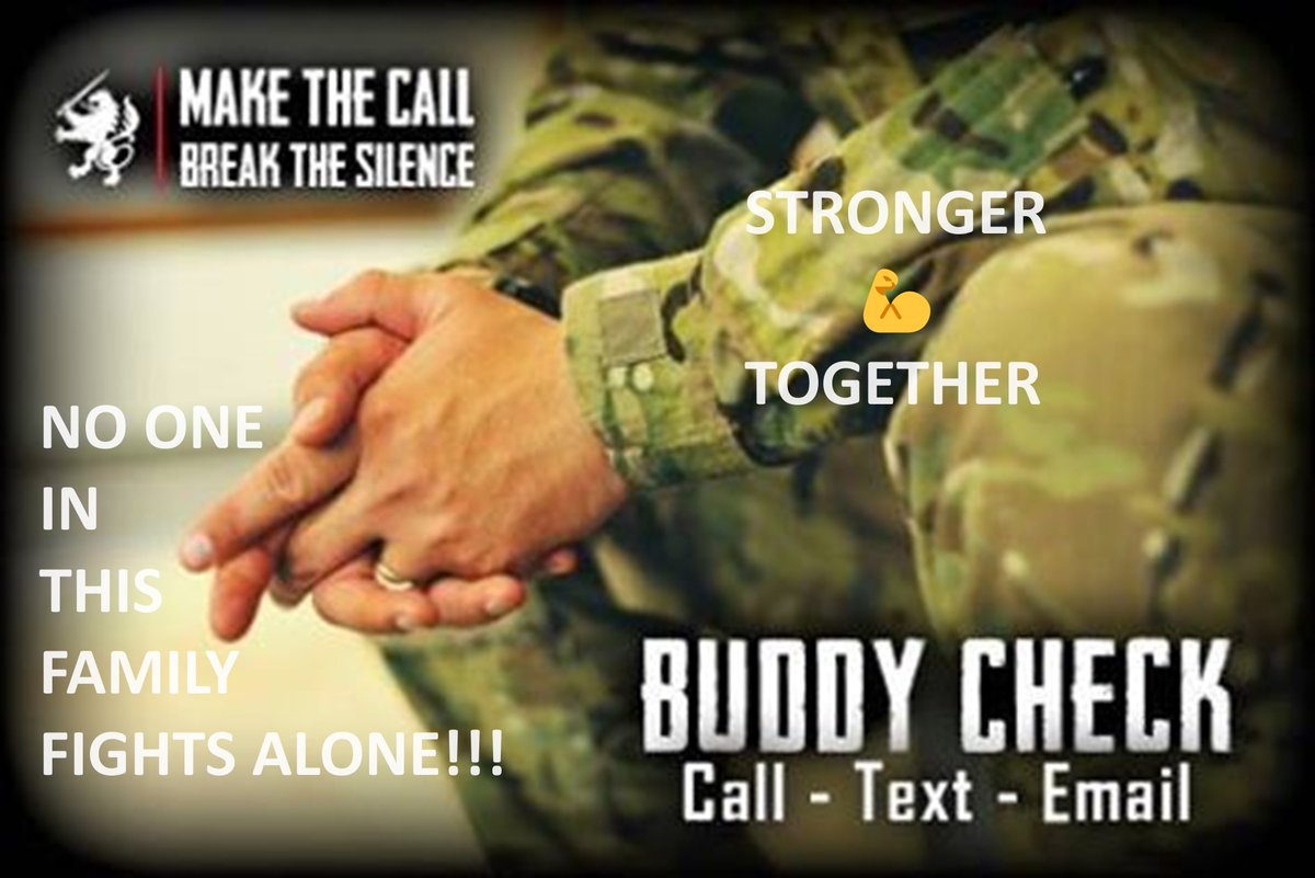 @okhomebody @DannyRubrigi @Mike9wood2 @flavet3b @Navychick94 @Eddie1Otero @gcanderson57 @DDG43USN @HMCMret2001 @viars_charles 🇺🇸👊Stronger💪Together👊🇺🇸 A simple 'Repost' helps us to reach more Veterans🙏 Only together can we #EndVeteranSuicide 💪🇺🇸 🇺🇸 #BuddyChecksMatter 🇺🇸 Hope everyone has a good day🙏 Always reach out first. Together we can #turn22to0 💪🇺🇸 🇺🇸 🇺🇸🟢TY Charyl for #Buddy ✅👊🇺🇸