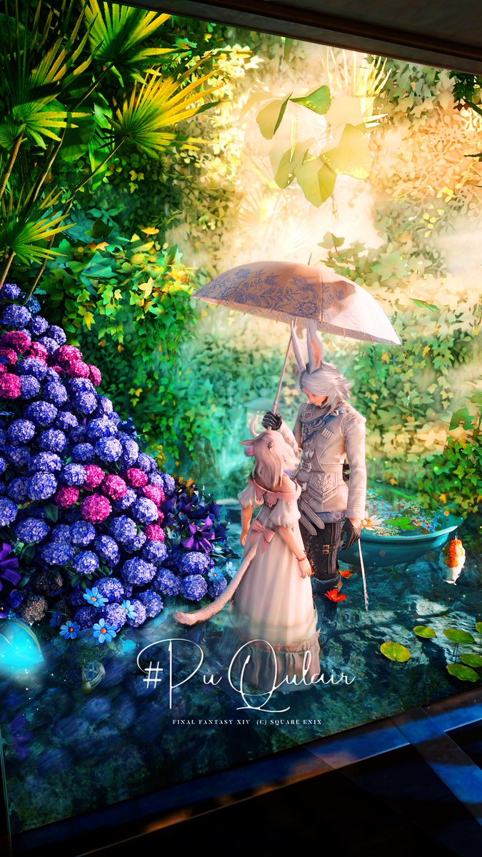 『 #PuQulair  』

紫陽花水面鏡 ──
時が移ろう光が美しくて、
水面に花が落ち目を奪われた💠𓐍.*

#傘と旅するエオルゼア 
#FF14