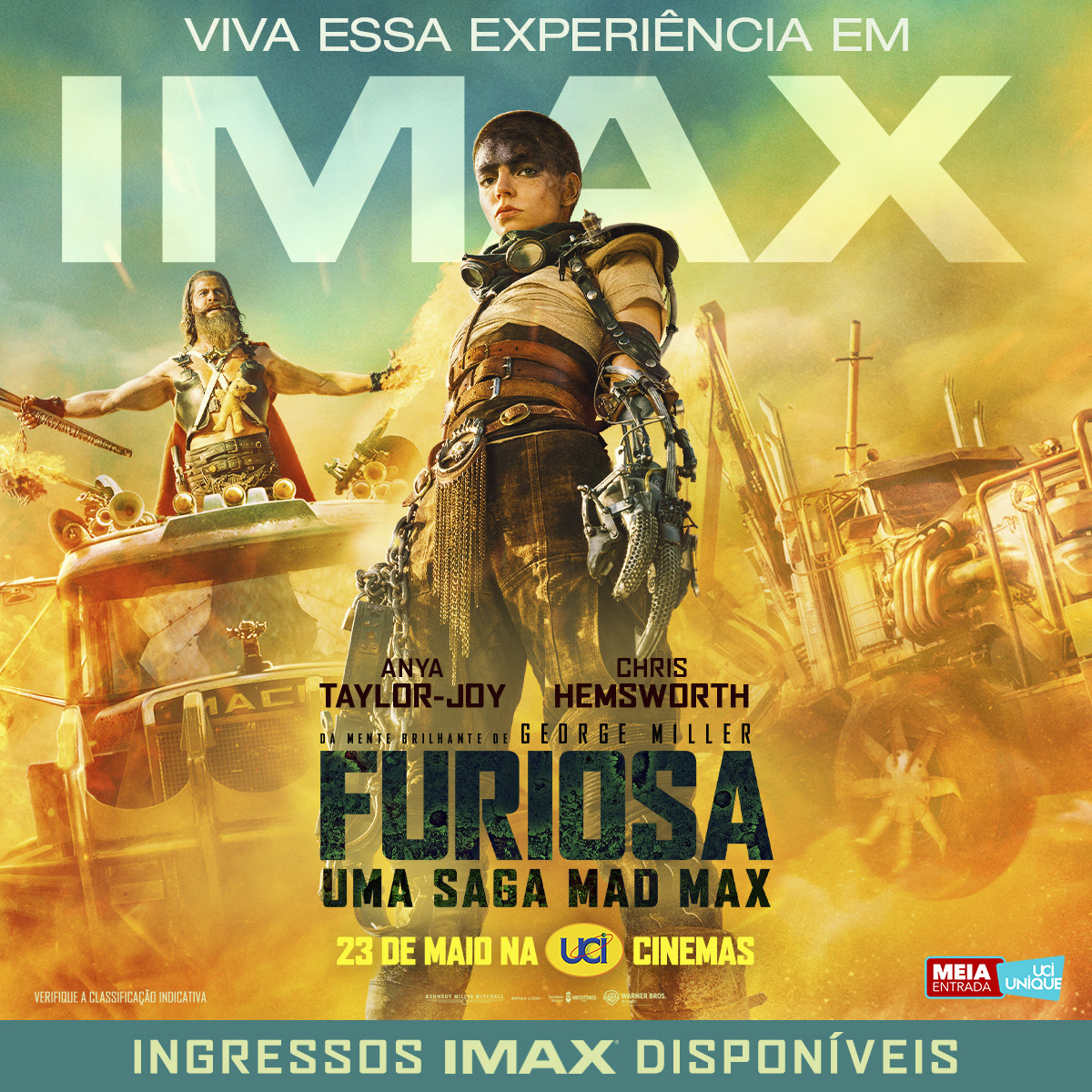 Senhora e senhores. Quase uma década depois, as origens da Saga Mad Max são reveladas em IMAX. #FuriosaFilme: Uma Saga Mad Max - 23 de maio, na UCI.

Pré-venda disponível no link da bio. #VivaEmIMAX