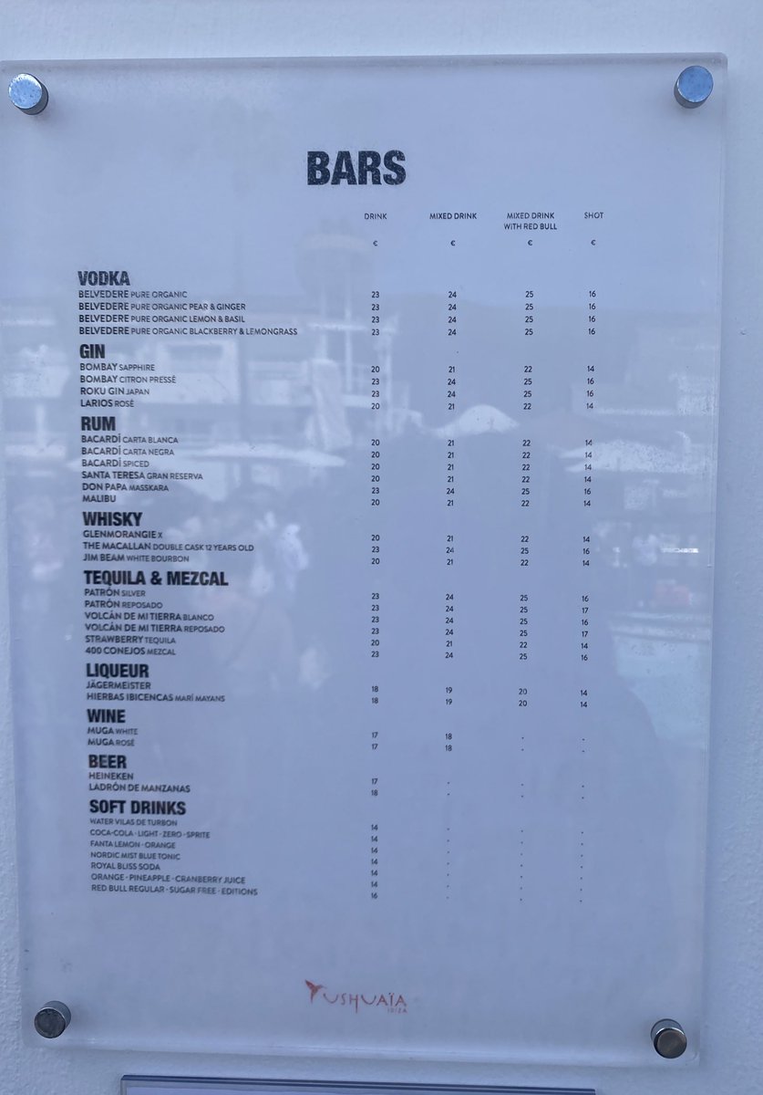 Amandasilvaa's tweet photo. Here the prices for  Ushuaia Ibiza 😩 https://t.co/5p83Oxe8OV