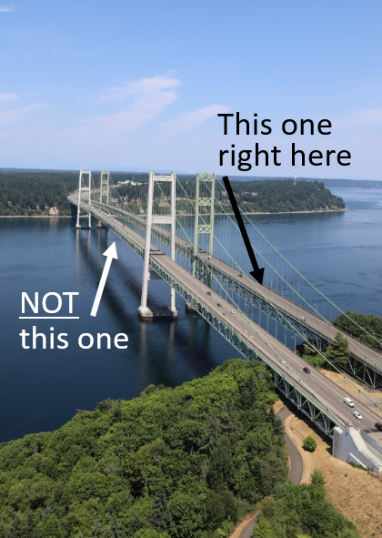 wsdot_tacoma's tweet photo. Starting this afternoon (5/13) until further notice, the 1950s Tacoma Narrows Bridge will be reduced to two lanes for emergency repairs. We expect the lanes to remain closed for multiple days. HOV lane is open to all. For real-time info: https://t.co/HUGa1WTbqq https://t.co/JEu7OIDvGv