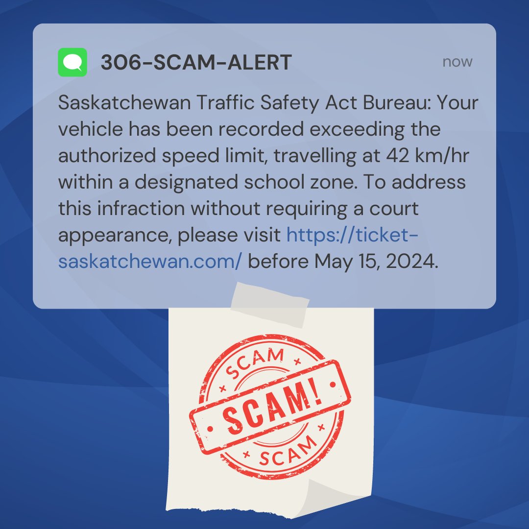 🚨Scam Alert 🚨 If your vehicle was captured speeding, you will receive a letter & ticket mailed to your residence. A text message like this would never be sent by a Police Service. DO NOT click the link DO NOT make any payments DO NOT respond to the text message and delete it