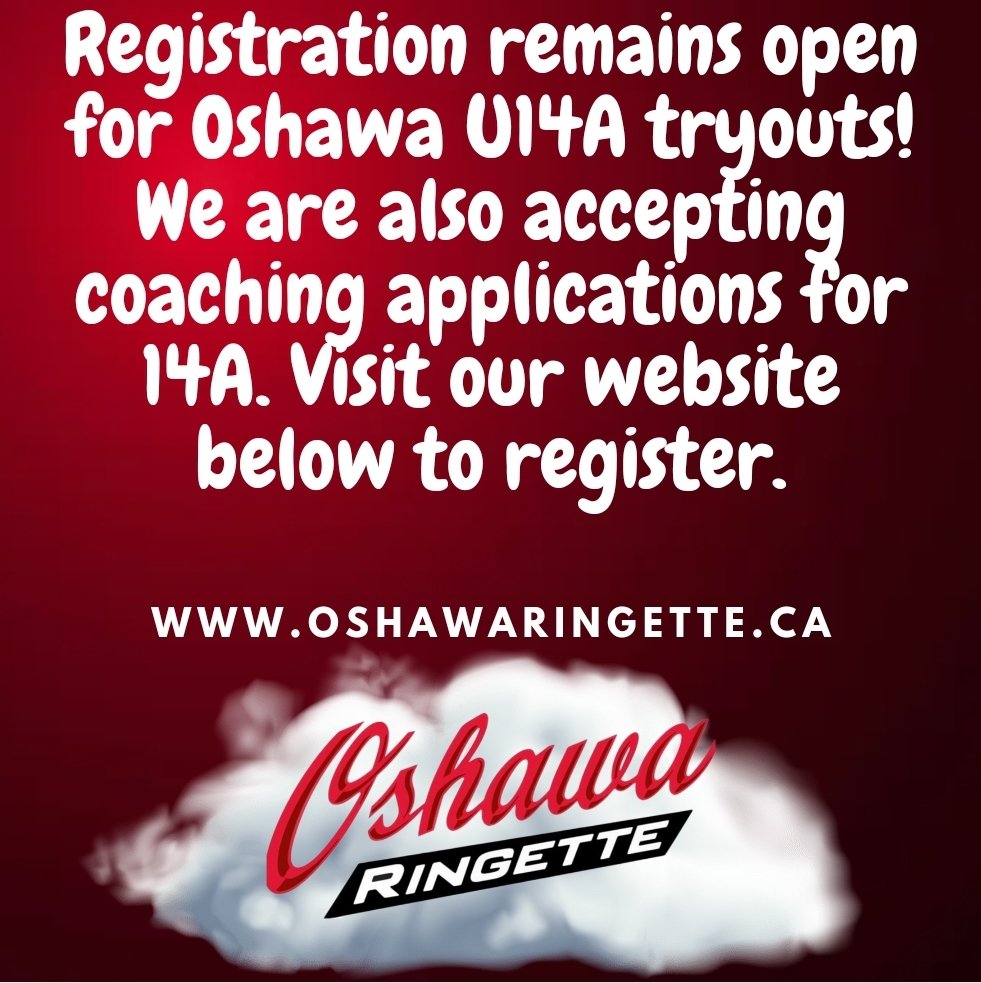 Oshawa Storm Ringette U14A tryout registration remains open! We are also accepting Coaching applications for 14A.  Visit Oshawaringette.ca to registration and coaching application information. #Oshawaringette
