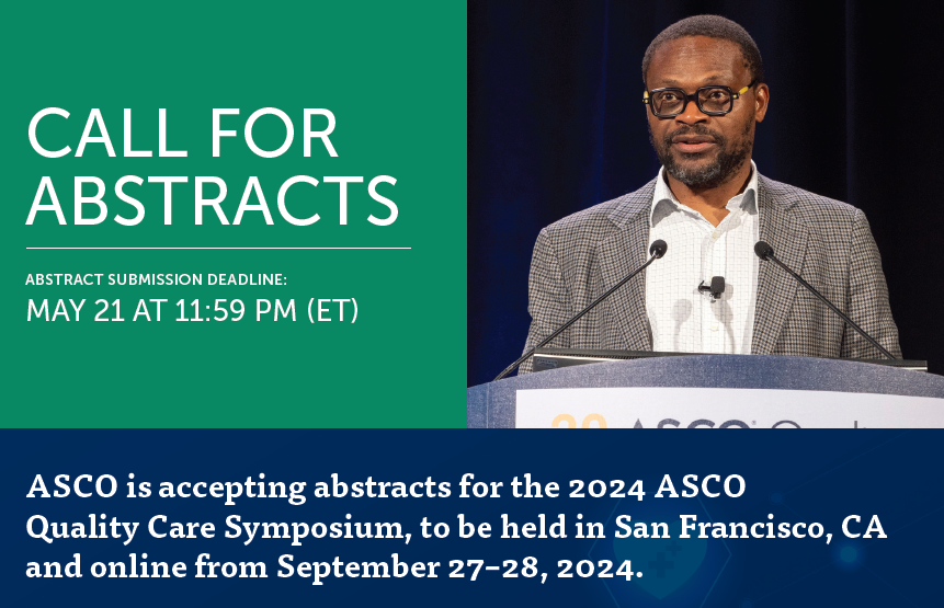 #ASCOQLTY24 submissions are due in 8 DAYS on TUESDAY 5/21/2024!

Categories:
💸Cost, Value, & Policy
⚖️Access, Equity, & Disparities
🫂 Palliative & #supponc
❤️‍🩹Patient Experience
🦺 Quality, Safety, & #ImpSci
🫒Survivorship
📲 Technology & Innovation

asco.confex.com/asco/qcs2024/c…