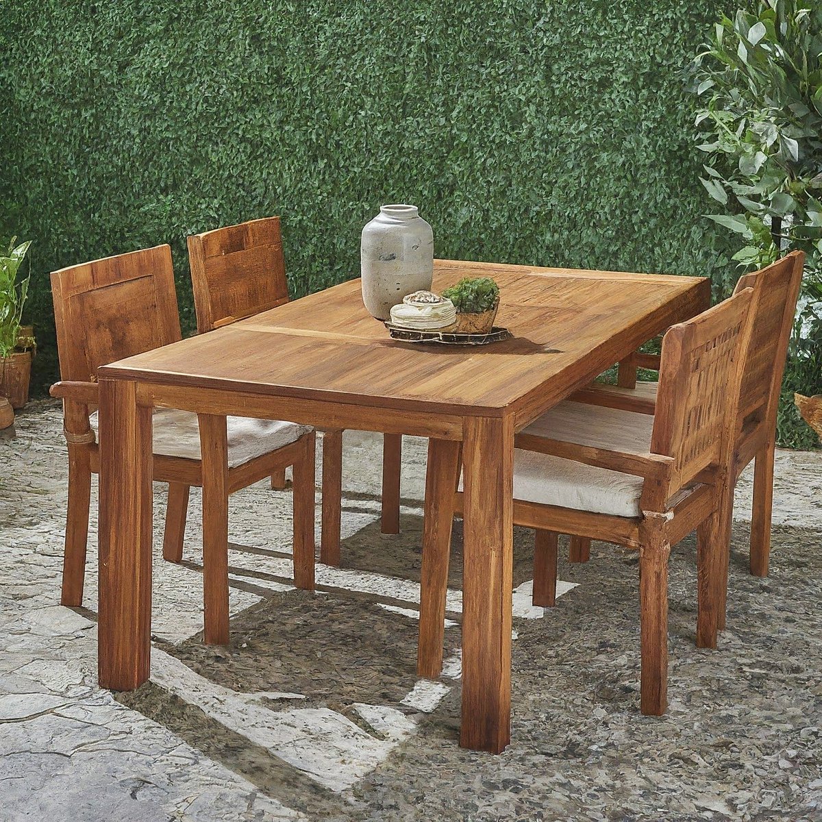 Check out the beautiful Acacia Wood Outdoor Dining Set available on sunlitbackyardoasis.com! Perfect for enjoying meals outside in style. #outdoorfurniture #diningset #sunlitbackyardoasis